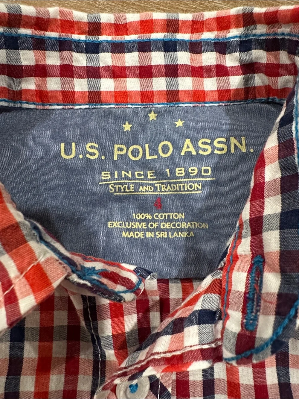 U.S. Polo Assn. Boys Size 4 Plaid Button Down Shirt Long Sleeve Red Navy